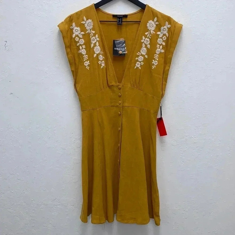 Forever 21 Dukes of Dallas Yellow Mini Dress NWT Size Medium - Picture 2 of 6